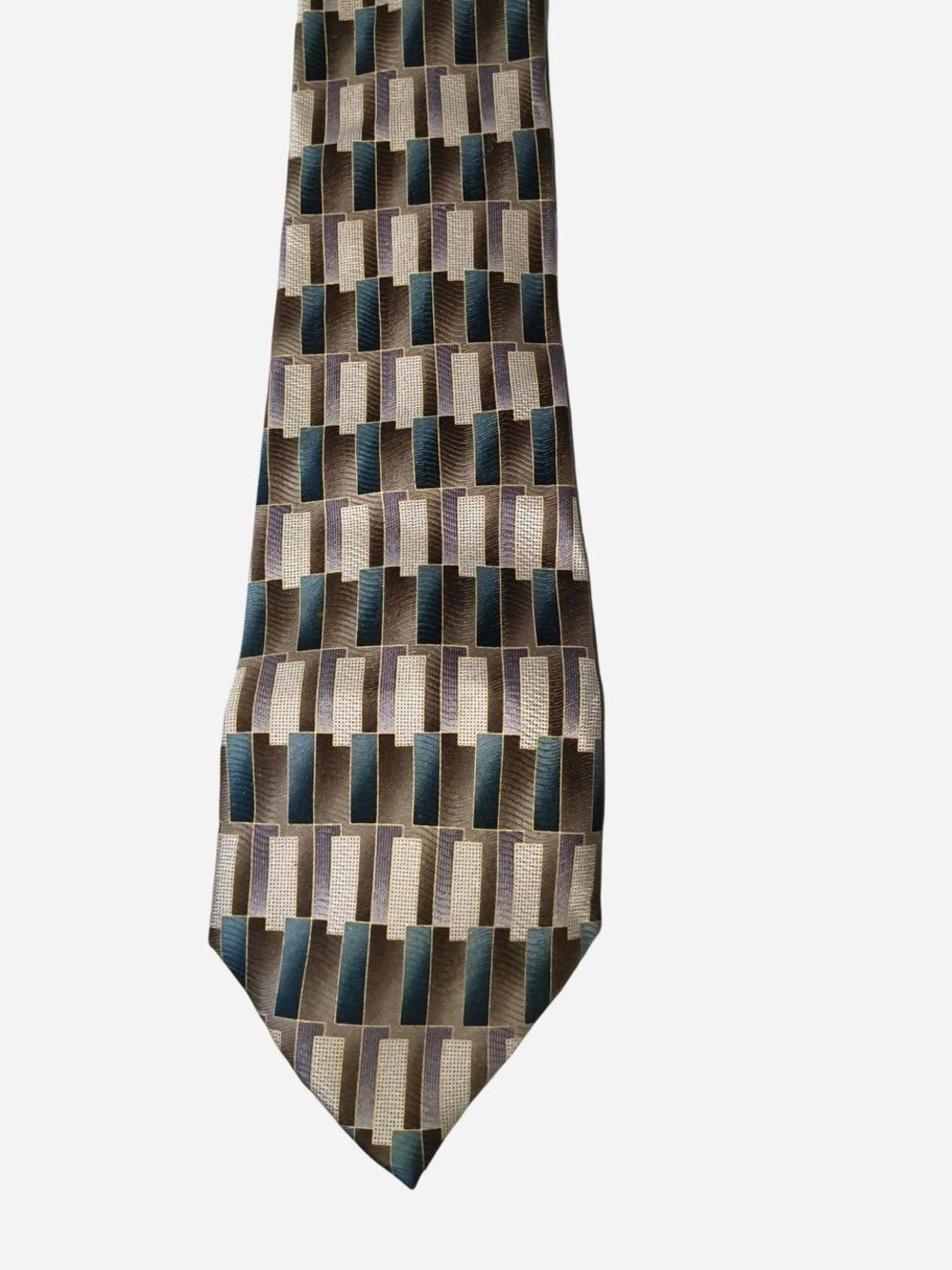 Stafford Geometric Block Tie in Teal and Beige